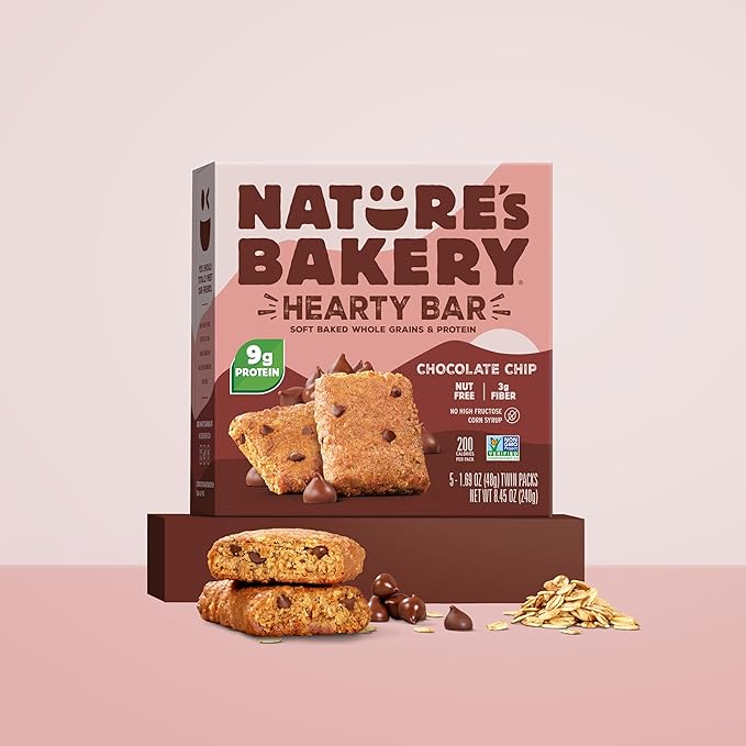 Nature’s Bakery Hearty Bars Chocolate Chip, Plant Based Protein Snack Bar, 30 Count