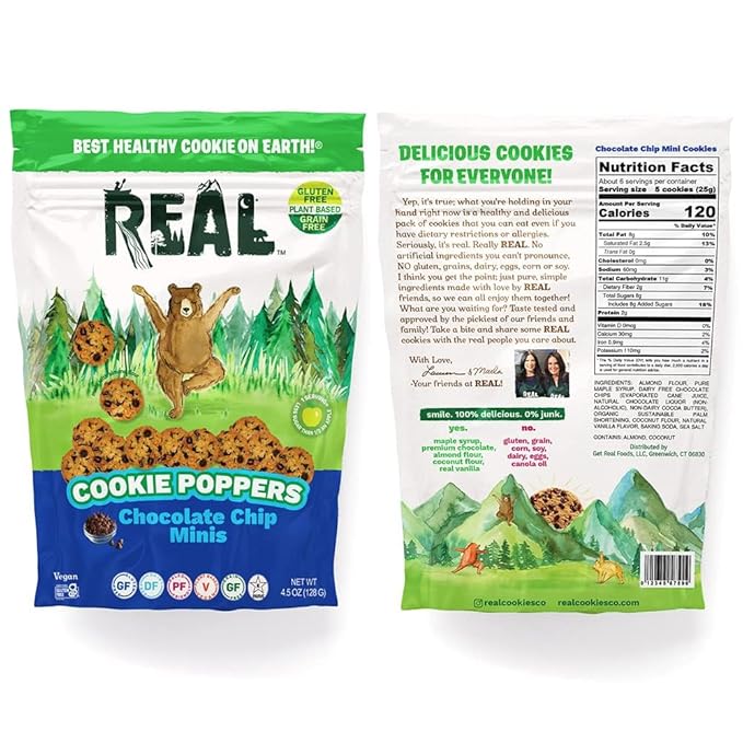 REAL Chocolate Chip Mini Cookie Poppers – Bite-sized Gluten Free Semi Soft Baked Cookies – Dairy Free, Vegan, Kosher, Paleo – Delicious Mini Chocolate Chip Cookies (4.5 oz, 6 Pack)