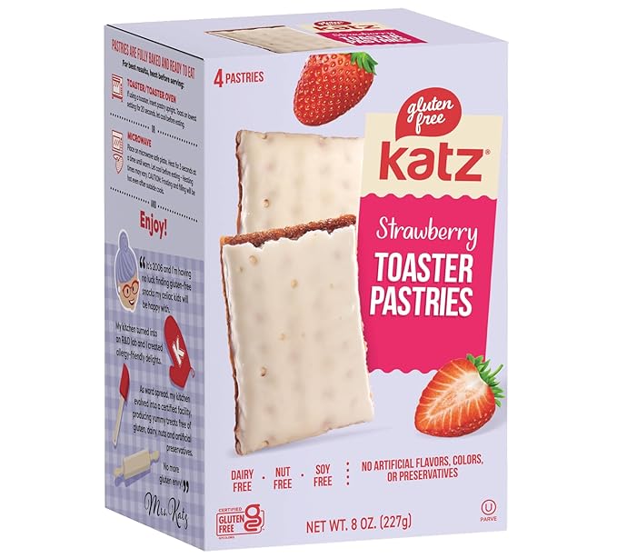 Katz Gluten Free Snacks Toaster Pastries Variety Pack. Apple Crisp, Cinnamon, Chocolate Chip, Strawberry, Iced Holiday Berry, & Pumpkin Cheesecake. Free of Dairy, Peanuts, Tree Nuts, and Sesame (6Pk)