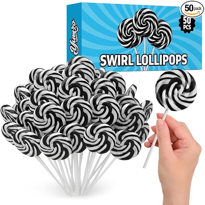 Black and White Swirl Lollipops,50pcs Pack of Suckers Individually Wrapped, Ideal Candy Lollipops for Kids’ Parties, Gift Bags and Celebration Decorations, Tasty Lollipop Candy that Everyone Will Love