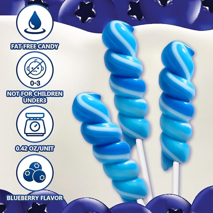 20 Pack Something Blue Twisty & Swirl Lollipops - Lollipops Candy Individually Wrapped Bulk for Wine Day - Twisty Candy Lollipop Suckers for Wedding, Birthday
