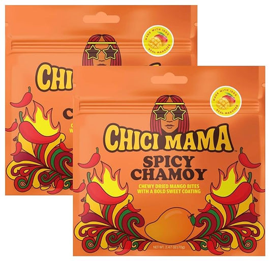 Chici Mama Spicy Chamoy Mango Bites – Made with Real Mango | Chewy, Juicy Candy-Alternative Treat | No Artificial Colors, Flavors, or Sweeteners | Gluten-Free, Naturally Vegan & Free of Major Allergens | Better-For-You Snack | 2 Pack - 70g
