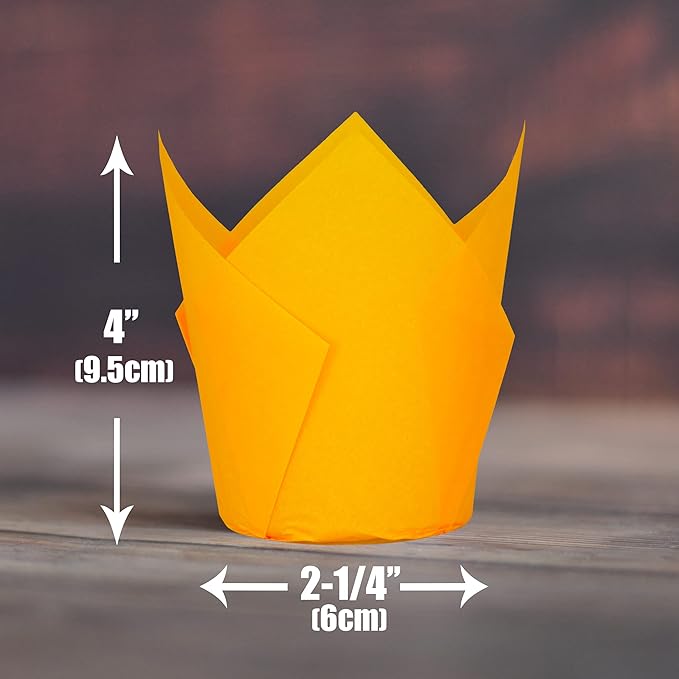 MyBakning Orange color Large size Tulip Baking Cups 2-1/4"(Base diameter) x 4"(Wall height) Parchment paper baking cupcake Muffin liners, Case of 130 pcs