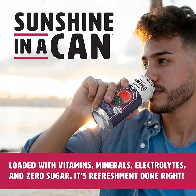 Shine Water Watermelon Blackberry Vitamin D Electrolyte Drinks 12-Pack, Sugar Free Flavored Water with Magnesium, Zinc & Antioxidants, Low Calorie Hydration Beverage, Plant-Based Vitamin Water Zero Sugar