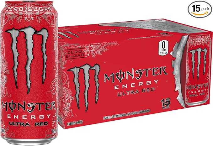 Monster Energy Ultra Red, Sugar Free Energy Drink, 16 Ounce | Pack of 15