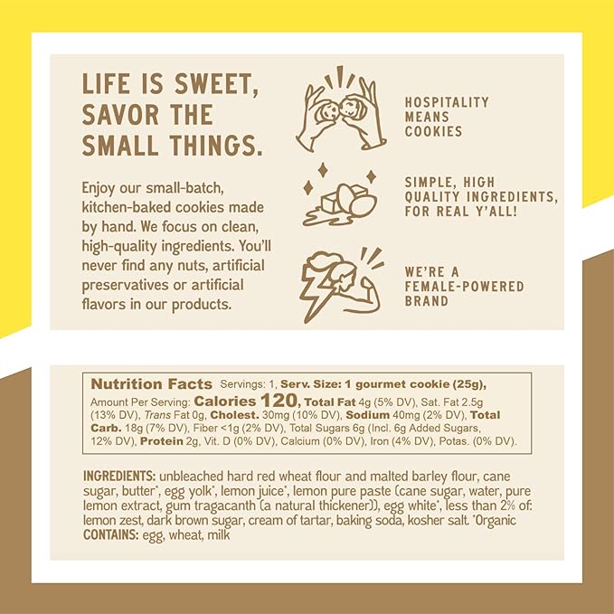 Bell's Reines Lemon Cookies, Soft Gourmet Small Batch, Healthy Snacks, Bakery Fresh Single Snack Packs, 6-Pack
