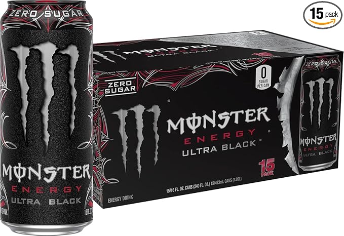 Monster Energy Ultra Black, Sugar Free Energy Drink, 16 Ounce | Pack of 15