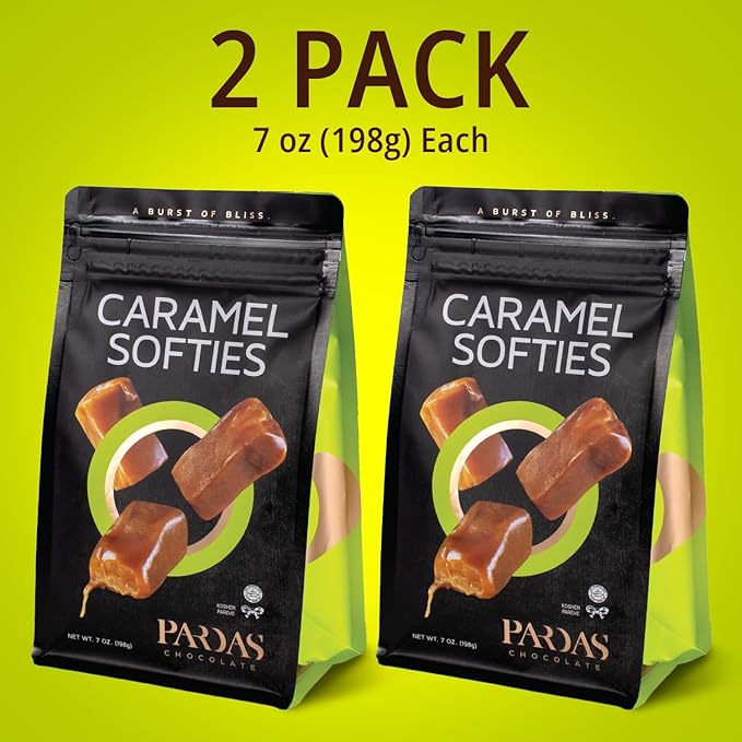 PARDAS Caramel Cream Candy, 7oz Bag, 2 Pack of Caramels Individually Wrapped, Ideal Kosher Candy for Desserts, Parties, Lunchboxes and Holiday Celebrations, Perfect for Snacking and Sharing