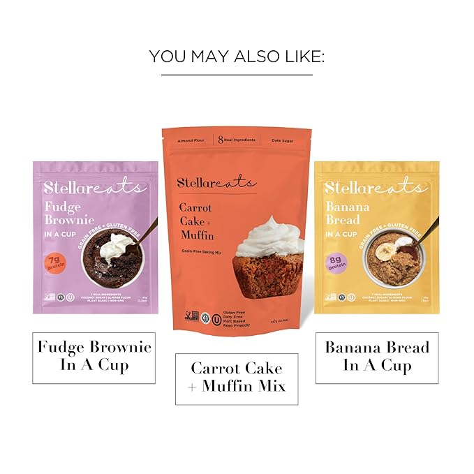 Stellar Eats Grain-Free Carrot Muffin Instant Treat in a Cup | Single-Serve | 7g Protein | Gluten-Free, Dairy-Free, Plant-Based, Paleo-Friendly | Made with 9 Real Ingredients | 8 Pack