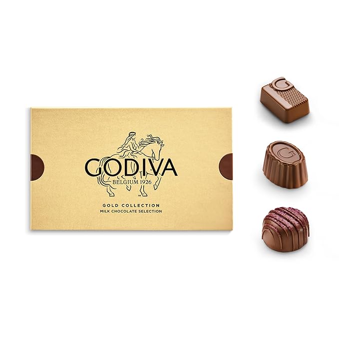 Godiva Gold Milk Chocolate Gift Box, Belgian Milk Chocolates with Pralinés, Ganaches & Caramels, Gourmet Gift for Birthdays, Holidays, Kosher, 15 Pc