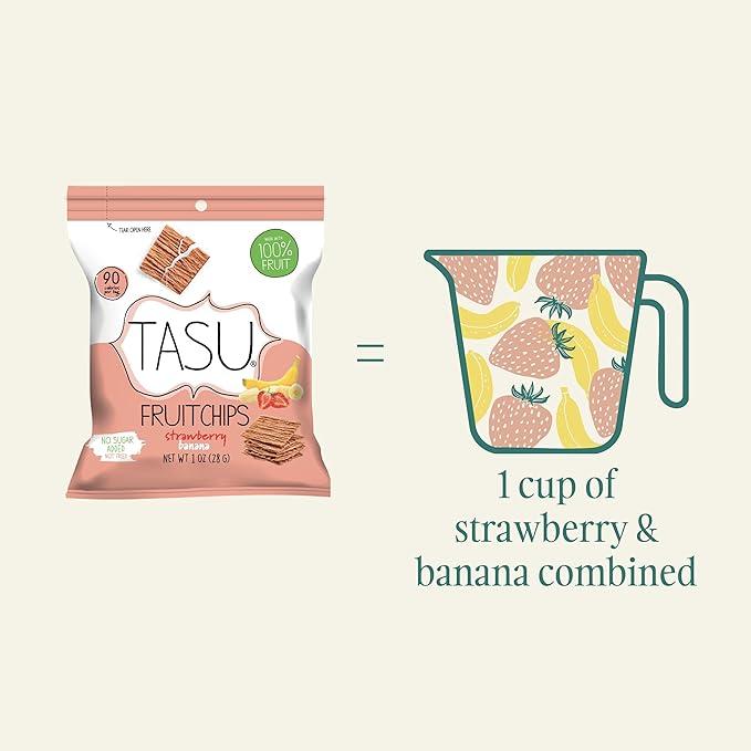 TASU Strawberry Banana Dried Fruit Chips - 100% Natural, Crispy, Crunchy, and Allergen-Free Healthy Snacks for Kids & Adults, Vegan, Gluten-Free, No Added Sugar, No Oils Added, Perfect for Lunch Bags and On-the-Go Snacks | 12 Pack (1 Oz Each)