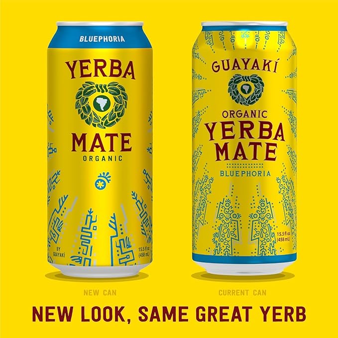 Yerba Madre Organic Yerba Mate, Energy Drink Alternative, Bluephoria, 150mg Natural Plant Based Caffeine, Better for You Energy & Focus, No Jitters or Crash, 15.5 Oz (Pack of 12) (Packaging May Vary)
