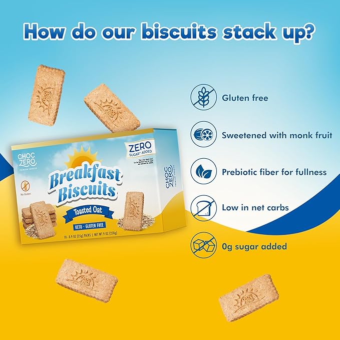 ChocZero Toasted Oat Breakfast Biscuits – No Added Sugar, Keto & Gluten Free High Fiber Snack Cookies, 30 Per Box (9 oz)