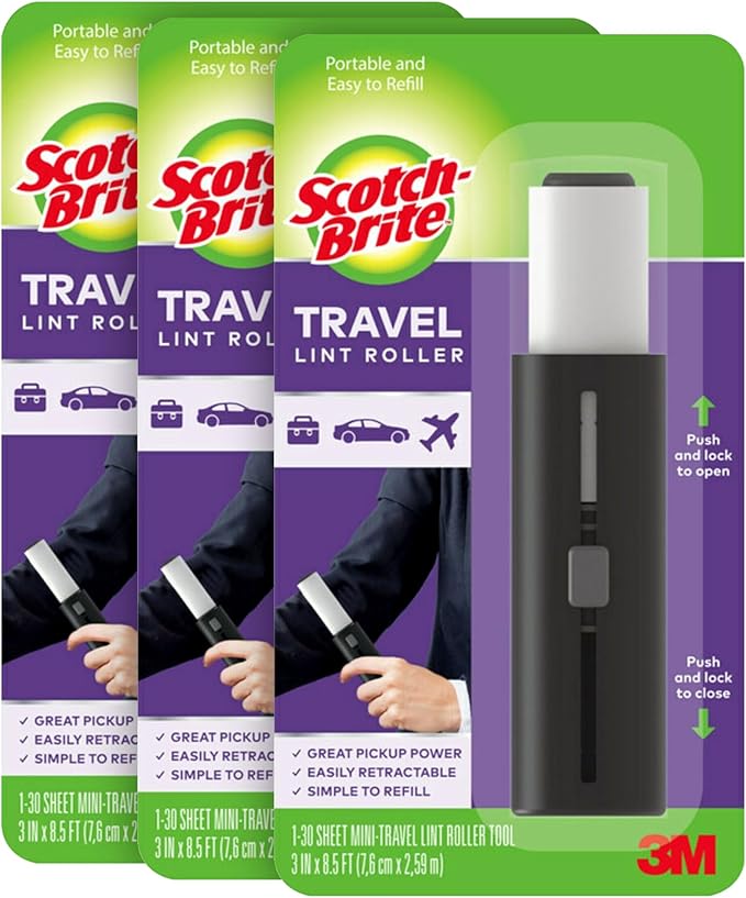 Scotch-Brite Mini Travel Lint Roller, Works Great On Pet Hair, 30 Sheets (Pack of 3)