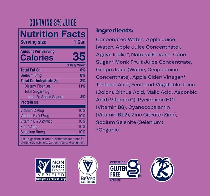 SunSip Prebiotic Soda by Health-Ade, Gut-Healthy Beverage, Soda Swap, Vitamins & Minerals, Naturally Sweetened with 6g of Sugar, Grape, 11.5 oz (12 Pack)