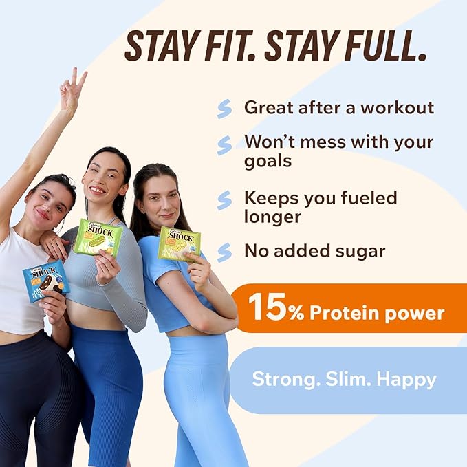 FitnesSHOCK Protein Brownie Variety Pack – White Chocolate Coated Snack – Pistachio, Cookie Cream & Lemon Poppy – No Added Sugar, 15% Protein - Dessert Alternative – 10x50g