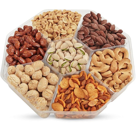 SizGit Nut Gift Baskets, 26oz Mixed Nut Gift Box of 7 Sectional Platter, Ideal Nut Assortment for Holidays, Birthdays, Celebrations, Anniversaries, Corporate Occasions and Everyday Snacking
