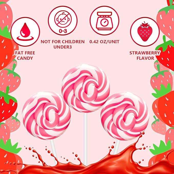 32 Pack Pink Twisty & Swirl Lollipops, Baby Shower Candy Swirl Lollipops Individually Wrapped Suckers, Girl Birthday, Valentine’s Lollipop Candy Bulk Strawberry Flavor, Gender Reveal