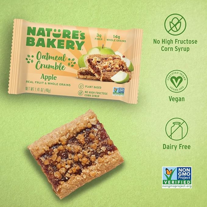 Nature's Bakery Nature’s Bakery Oatmeal Crumble Bars, Apple, Real Fruit, Vegan, Non-GMO, Breakfast bar, 7 boxes with 12 twin packs (Pack of 2)