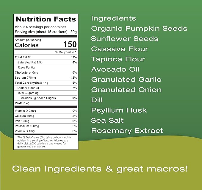 Foodies PumThins Garlic and Dill Pumpkin Seed Crackers, Gluten Free, Grain Free, Low Carb, No Seed Oils, High Protein, Clean Ingredients, 4.25 oz (1-Pack)