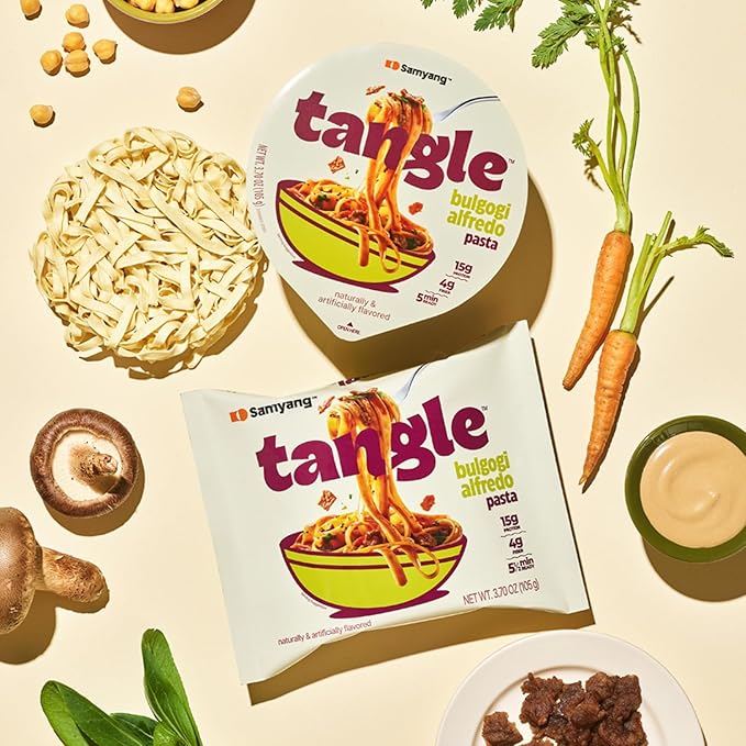 Samyang Tangle Bulgogi Alfredo Pasta Bowl | Futtuccine Pasta | Mukbang | 15g of Protein | 4g of Fiber | Chick Pea based | Easy Prep | Convenient | 6 Bowls