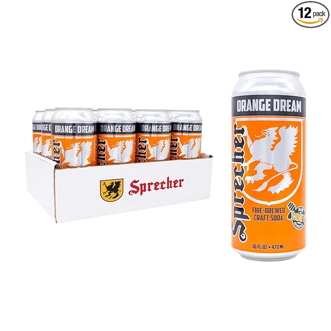 Sprecher Orange Dream 16 fl oz Cans (12 Pack), Fire-Brewed Craft Soda with Real Honey, Gourmet Orange Soda, Caffeine-Free Handcrafted Soft Drink