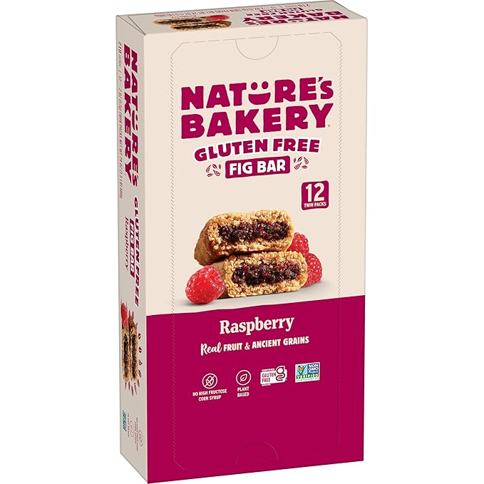 Nature's Bakery Gluten Free Fig Bar, Raspberry, Plant-Based, Vegan Friendly, Kosher, Non-GMO, 2 Ounce (Pack of 12)