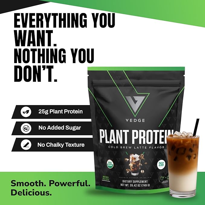 VEDGE Vegan Protein Powder - Plant Protein Powder with Pea, Pumpkin & Sunflower - USDA Organic, Amino Acids, Dairy Free, Gluten Free, Soy Free, Keto, Non GMO - Cold Brew Latte - 20 Servings
