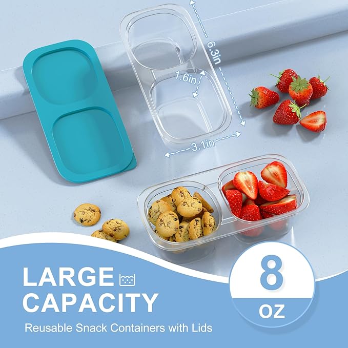 Reusable Snack Containers with Lids for Kids-Gemstone Bright 5 PACK, [UNIQUE DESIGN 2-COMPARTMENT] BPA-Free/Microwave/Dishwasher Safe, Snack Bowls Container for On-the-Go Meals,Camping and Travel