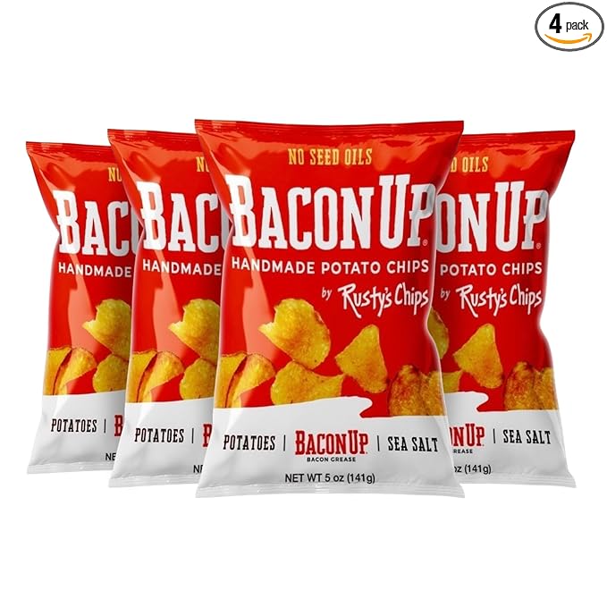 Bacon Up - Handmade Crunchy Healthy Potato Chips - No Preservatives, No Seed Oils, Gluten Free, Healthy Snacks for Adults - 5oz (4 Snack Packs) by Rusty's Chips