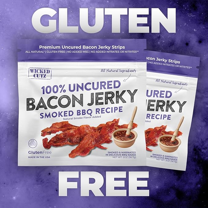 Smoked BBQ Bacon Jerky, 24g Protein Per Bag, Tender & Easy to Chew Fully Cooked Bacon, USA Made High Protein Carnivore Snacks (2 Bags)