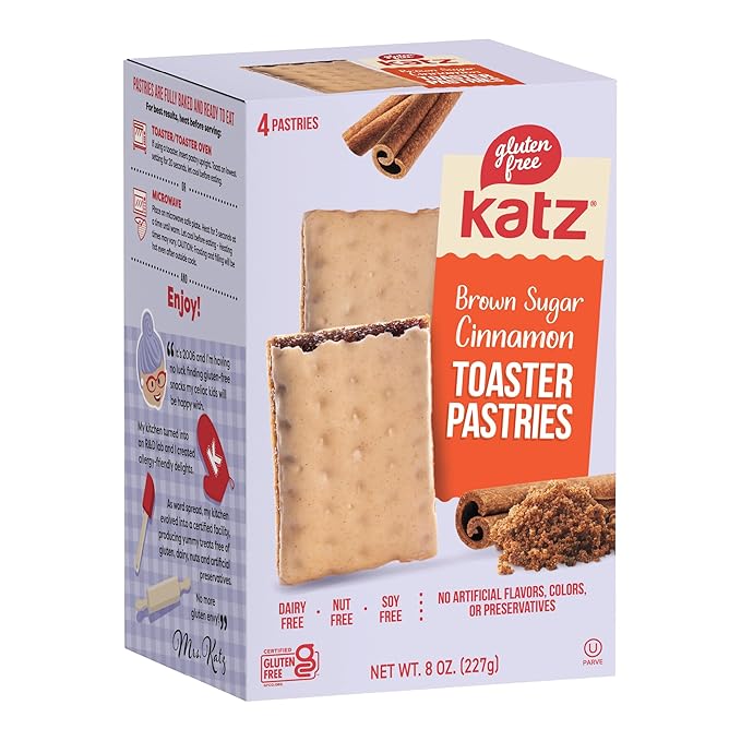 Katz Gluten Free Snacks Toaster Pastries Variety Pack. Apple Crisp, Cinnamon, Chocolate Chip, Strawberry, Iced Holiday Berry, & Pumpkin Cheesecake. Free of Dairy, Peanuts, Tree Nuts, and Sesame (6Pk)