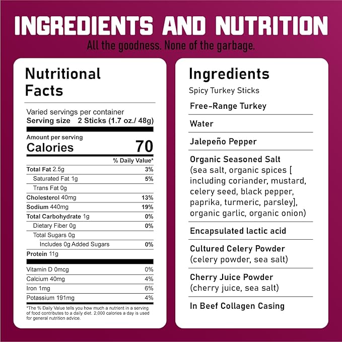 Nick's Sticks Clean & Balanced Spicy Free Range Turkey Snack Sticks | Made in the USA | Gluten Free | Paleo, Keto, Whole30 Approved | No Soy, Antibiotics or Hormones (12 – 1.7oz. Packs of 2 Sticks)