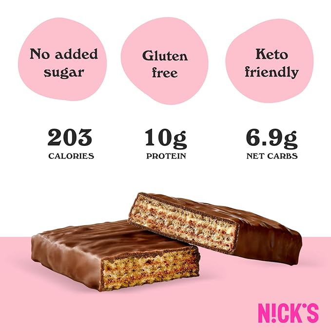 NICKS Protein Vanilla Wafer Bar | 25% Protein (10g) 203 Calories | Low Carb Vanilla Cookie Bar Snack with No Added Sugar, Gluten Free (24 bars x 40g)