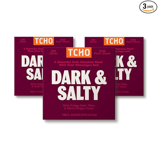 TCHO Dark & Salty 81% Dark Chocolate Bars (3 pack) - A Single Origin, Plant Based, Organic & Fair Trade Certified Chocolate - Non GMO, Non-Dairy, Vegan, Soy Free Dessert(2.5oz each)
