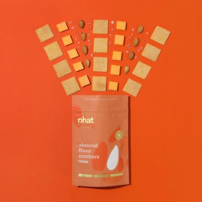 Cheddar Almond Flour Crackers by Real Phat Foods - Low Carb, Gluten-Free Keto Snack - Pack of 3 (Cheddar)