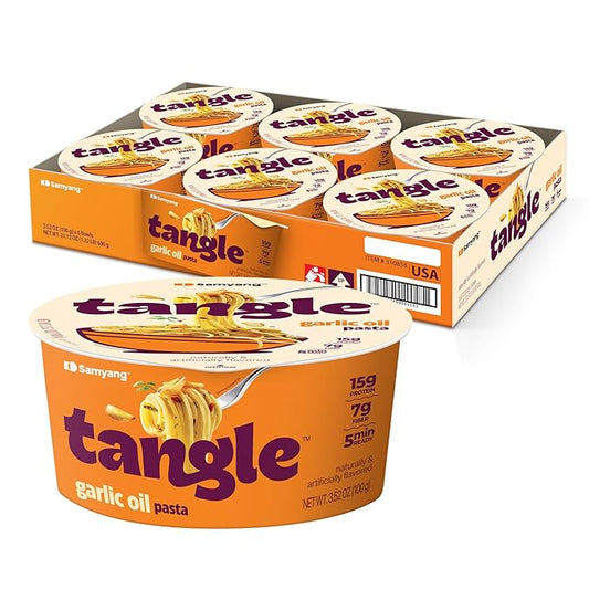 Samyang Tangle Garlic Oil Pasta Bowl | Spaghetti Pasta | Mukbang | 15g of Protein | 7g of Fiber | Chick Pea based | Easy Prep | Convenient | 6 Bowls