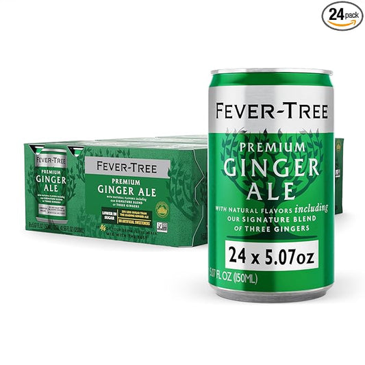 Fever Tree Ginger Ale - Premium Quality Mixer - Refreshing Beverage for Cocktails & Mocktails. Naturally Sourced Ingredients, No Artificial Sweeteners or Colors - 150 ML Cans - Pack of 24