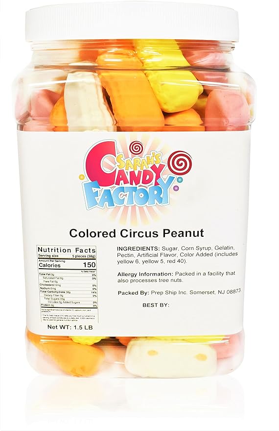 Sarah's Candy Factory Assorted Circus Peanuts Marshmallow | Spangler Retro Candy in Jar, 1.5 Lbs
