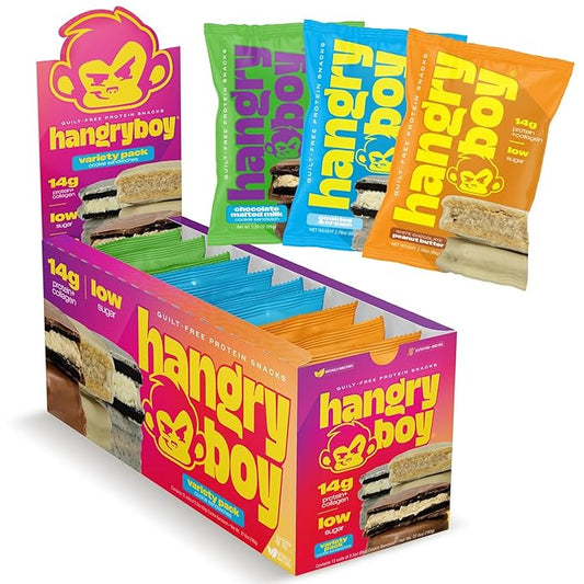 Hangryboy Protein Cookie Sandwich – 14g High Protein, Gluten‑Free, GMO‑Free Cookies - Perfect on The Go Protein Snack, Variety Pack, 12‑Count Box