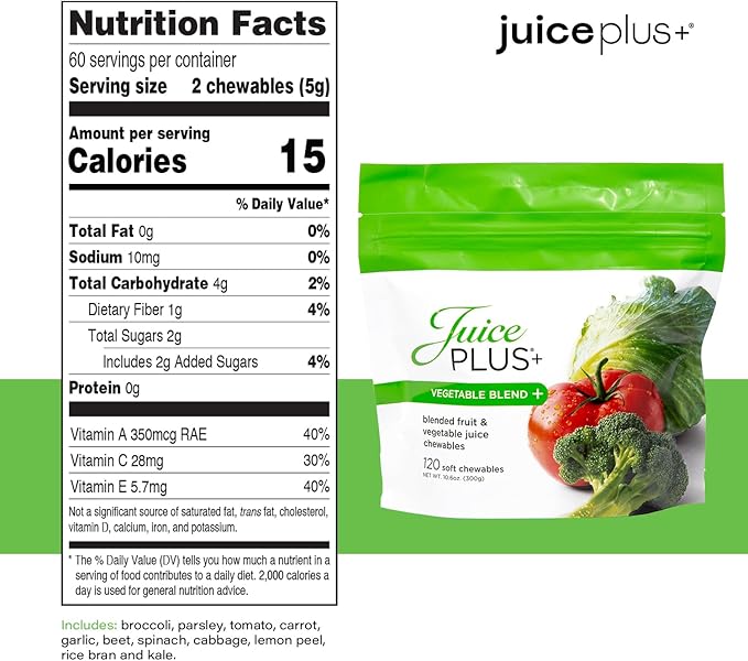 JuicePlus+ Fruit, Vegetable & Berry Blend Soft Chews (Chewables) - 30 Plant-Based Ingredients! Vegan Gummies for Kids & Adults - Gluten-Free, Non-GMO, No HFCS - Prepacked 3 pouches (30 Chews Each)