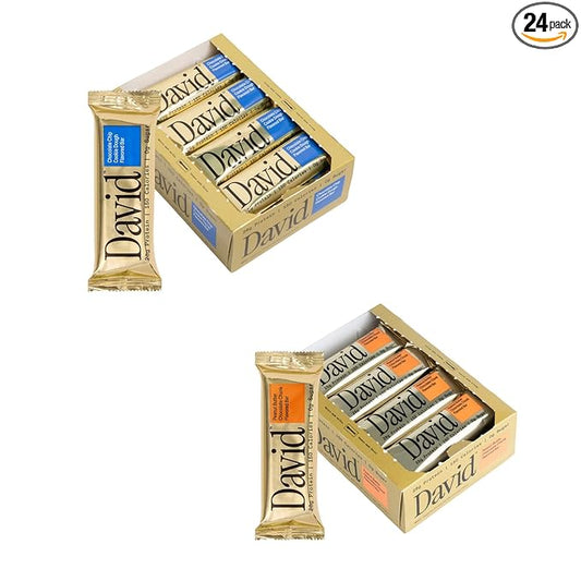 David Protein Bar, Chocolate Chip Cookie Dough and Peanut Butter Chocolate Chunk, 24 Protein Bars | 28g of Protein | 150 Calories | 0g of Sugar - High Protein, Low Carb, Gluten Free Protein Bar, Pack of 24