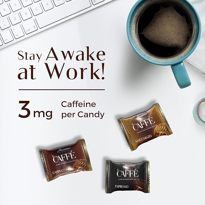 Maestro Massimo Assorted Coffee Candy - Individually Wrapped 7.05 oz Bag, 3mg Caffeine per Hard Candy, Original Espresso, Macchiato, Cappuccino Flavored, Made with Bold Arabica Coffee - Variety Pack of 12