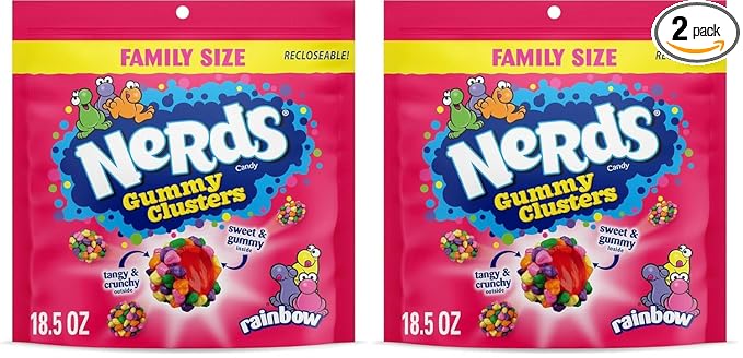 Nerds Gummy Clusters Candy, Rainbow, 18.5 Ounce | Resealable | Pack of 2 | Big Bag