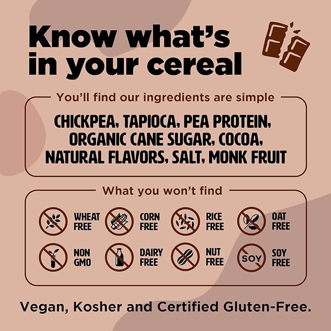 Three Wishes Grain-Free & Protein Cereal - Healthy, Low Sugar & Gluten-Free Breakfast Cereal - Low Carb, Plant-Based, Vegan & Non-GMO - Cocoa, 6-Pack