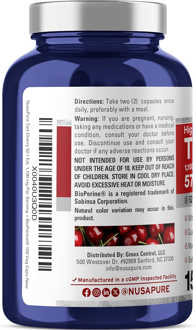 NusaPure Tart Cherry 57,200mg per Caps, 150 Count, Vegan, Non-GMO, Gluten Free