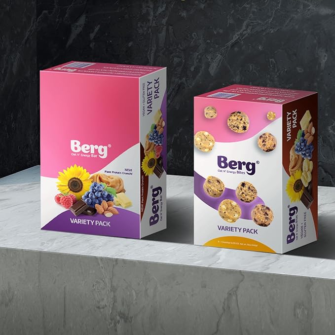 Berg Bites Plant-Based Almond Butter & Jelly Bites, Vegan, Gluten-Free, 6g Protein, 5g Fiber, Energy Snack Box - Clean Energy Healthy Snack Bar - 1.5oz (8 Pack)