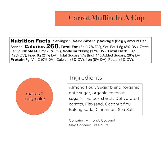 Stellar Eats Grain-Free Carrot Muffin Instant Treat in a Cup | Single-Serve | 7g Protein | Gluten-Free, Dairy-Free, Plant-Based, Paleo-Friendly | Made with 9 Real Ingredients | 8 Pack