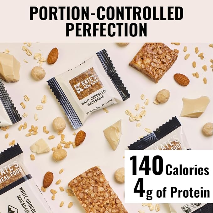 Kate’s Real Food Organic Granola Bars – White Chocolate Macadamia (1.1 oz, Pack of 24) - Organic Energy Bars with Non GMO All Soy Free Free Oats