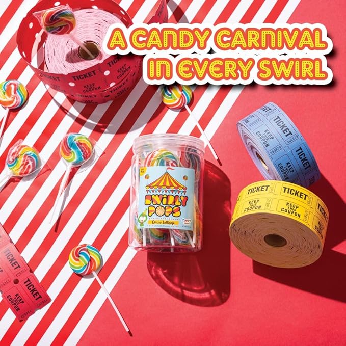 24 Circus Rainbow Lollipops Individually Wrapped, Bursting with Fruity Flavor, Great Swirl Lollipops for Kids Birthday Parties, Party Favor Candy and Cake Toppers, By 4YoreElves (Pack of 24)